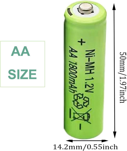 12 Count Ni-MH AA 1800mAh Rechargeable Batteries 1.2V for Garden Landscaping Outdoor Solar Lights, String Lights