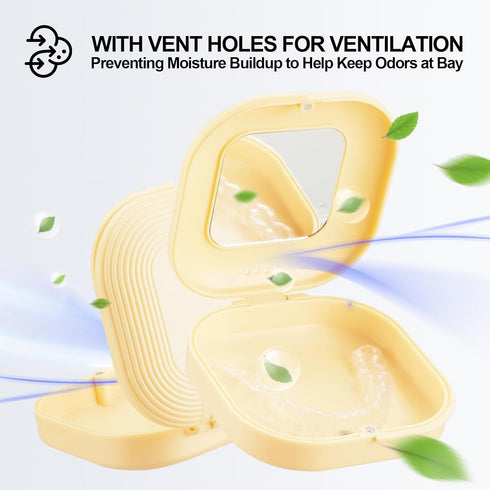 Retainer Case with Mirror and Vent Holes, Cute Holder for Invisalign, Aligner, Night Guard, Slim Case with Tool