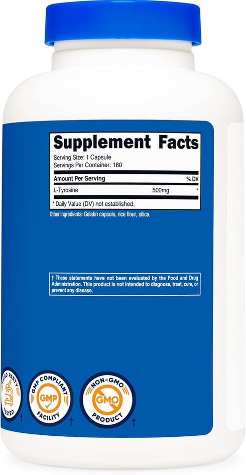 Nutricost L-Tyrosine 500mg, 180 Capsules, Gluten Free & Non-GMO
