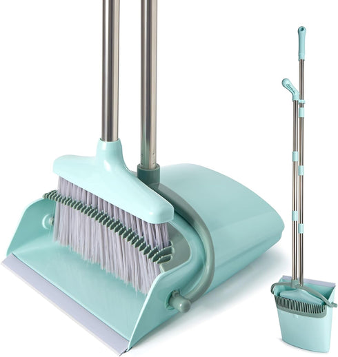 XXXFLOWER Broom and Dustpan Set for Home, 55” Long Handle Broom with Dustpan Cleaning Teeth Combo