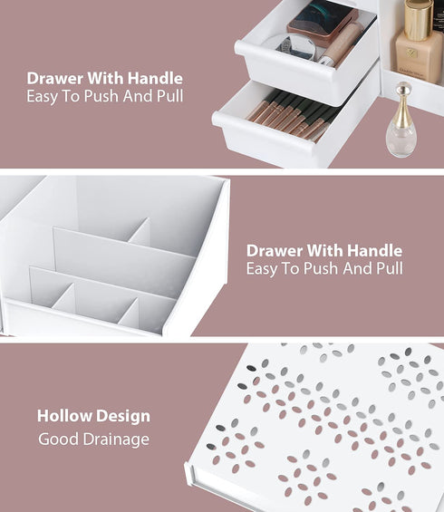 Makeup Desk Cosmetic Storage Box Organizer with Drawers for Vanity Counter, Elegant Holder for Brushes and Lipstick