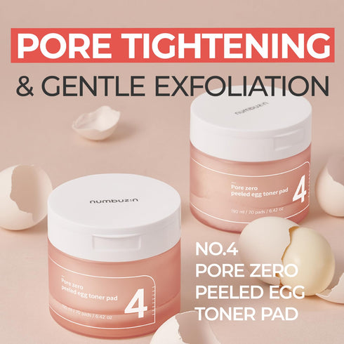 numbuzin No.4 Pore Zero Peeled Egg Toner Pad | Gentle Exfoliator, PHA, LHA, Makeup Skin Prep, Panthenol, Korean Skin Care for Face | 70 pads/6.42 Fl Oz