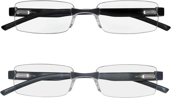 Success Eyewear Set of 2 Reading Glasses, Rimless Ultra Lightweight Comfort for Men and Women, Black and Grey Matte 1.75