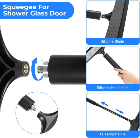 wlich Shower Squeegee with Long Handle, Telescoping Window and Floor Extendable Squeegee for Shower Glass, Bathroom