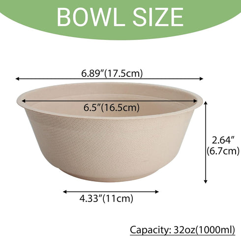 50 Pack 32oz Disposable Bowls Paper Bowls Large Compostable Bowls Made of Sugarcane for Salad, Dessert by Belinlen