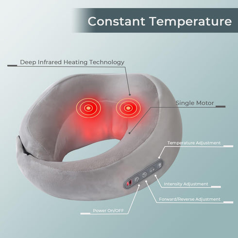 TREVEX Neck Massager with Heat - Deep Tissue Neck Pain Relief U-Shape Design Electric Cordless Massager Pillow