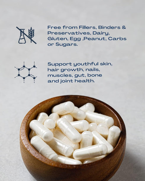 Collagen Peptides Capsules - 180 Capsules Grass-Fed Hydrolyzed Protein Supplement for Skin, Hair, & Nails