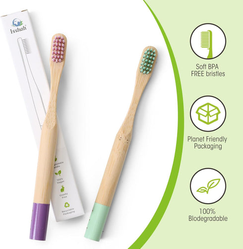 Kids Bamboo Toothbrushes, Biodegradable Handle, BPA Free, Pack of 6 (Spiral Soft Nylon Bristles)