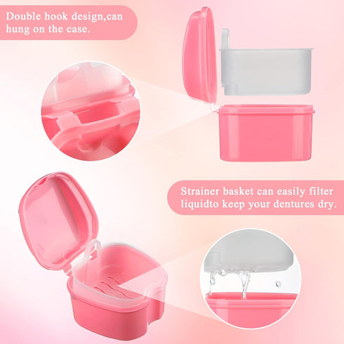 Zubebe 20 Pcs Denture Bath, Bulk Denture Holder with Strainer Basket, Dental Cup for Travel Cleaning, 5 Colors