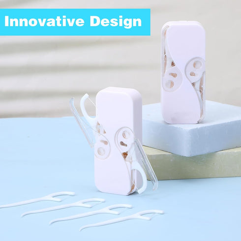 WJIAAA 2 Pack 24 Flosser Dispenser with Pcs Floss, Compact Dual-Opening Floss Container for Adults Fits Pocket