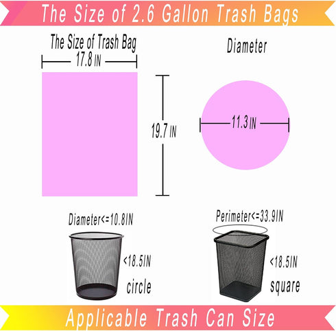 2 to 2.6 Gallon Multicolor Trash Bags - Small Garbage Bag, 150 Count