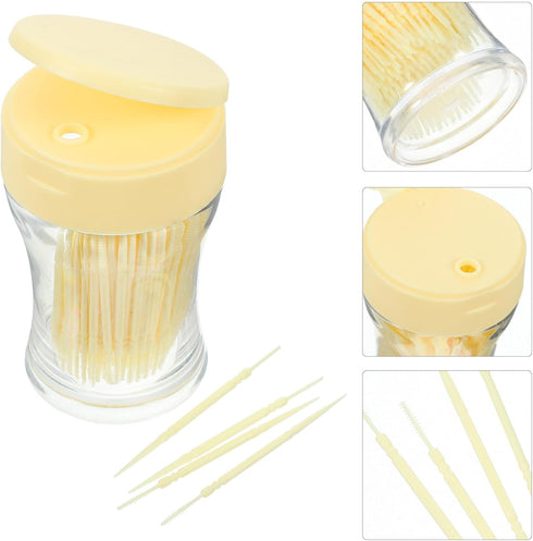 200pcs Double-head Toothpicks, Soft Plastic Oral Care Interdental Floss Cleaners, Light Yellow