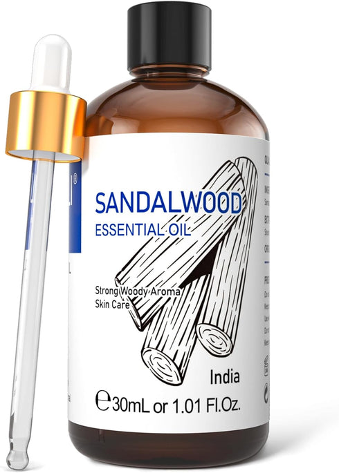 HIQILI Sandalwood Essential Oil 1 Fl Oz, 100% Pure Natural Therapeutic Grade for Skin, Diffuser, Candle Making