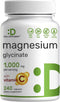 Magnesium Glycinate Plus Vitamin C, 100% Chelated for Absorption, Essential Mineral Supplement for Mood, Sleep, Heart