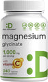 Magnesium Glycinate Plus Vitamin C, 100% Chelated for Absorption, Essential Mineral Supplement for Mood, Sleep, Heart