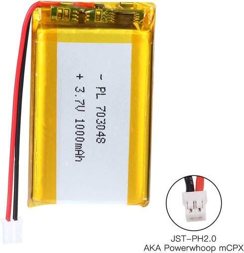 3.7V 1000mAh Battery 703048 Lithium Polymer Ion Rechargeable Li-ion Li-Po Battery with 2P PH 2.0mm Pitch Connector