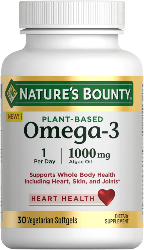 Nature's Bounty Plant-Based Omega-3, 520mg Omega-3, Supports Heart, Skin, Joint Health, 30 Softgels