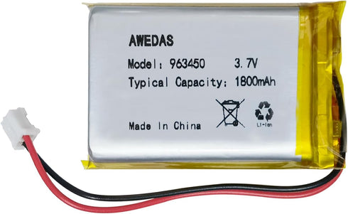 (2 Pack) 963450 Lithium Polymer Battery 3.7v 1800mah Compatible Replacement Batteries with PH 2.54 & PH 2.0 JST