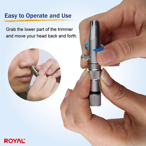 ROYAL Premium Nose Hair Trimmer for Men - Silver Bullet, Manual, Battery-Free, Stainless, Waterproof, Painless ET-3