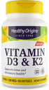 Healthy Origins Vitamin D3 & K2 Supplements, 50 mcg D3, 200 mcg K2, Non-GMO & Gluten-Free, 60 Softgels