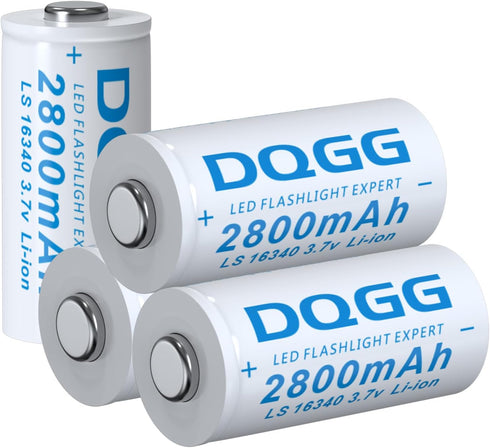 4 Pack 16340 Rechargeable Battery 2800mAh 3.7Volt Button Top Batteries for Flashlight Headlamp