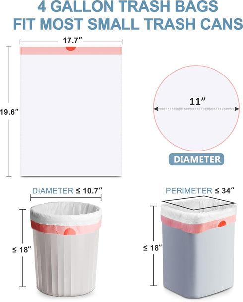 JUKFITA Small Trash Bags, 4 Gallon, 60 Count, Unscented Drawstring Liners for Bathroom Office Bedroom Car, White