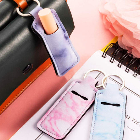 Pengxiaomei 3 Pcs Marble Chapsticks Holder - Gift for Women, Lipstick, Lip Balm Gloss (Pink, Blue, Grey)