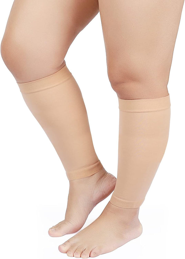 MGANG Plus Size 5XL Calf Compression Sleeve, 20-30mmHg Leg Compression Socks for Pain Relief, Swelling, Travel, Beige