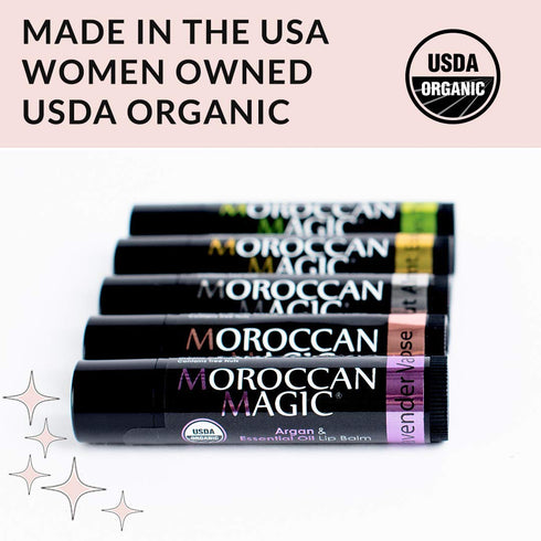 Moroccan Magic Organic Unscented Lip Balm 3 Pack | Ultra-Hydrating Argan Oil + Vitamin E | Natural Chapstick for Dry