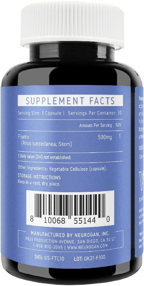 Neurogan Fisetin 500MG - 98% Pure | Healthy-Aging & Brain Health Capsules, Fisetin Supplements | Brain Supplements for Memory and Focus, Senolytic Support | Natural Polyphenols, Non-GMO, 30 Servings