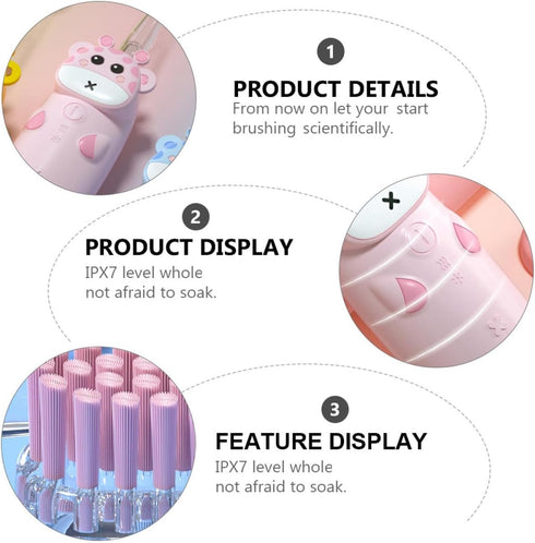 Set Boy Girl's Sonic Electric Toothbrush Frequency Non-Slip Handle for Boy Girl Includes Brush Heads No Battery