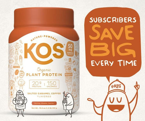 KOS Vegan Protein Powder - Salted Caramel Coffee, Low Carb Pea Protein Blend, Organic Plant Superfood, 15 Servings