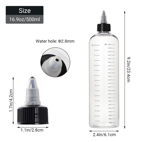 Segbeauty 16.9oz Hair Dye Bottles, Measured Twist-On Top Tip Cap, 2pcs 500ml Refillable Empty Hair Color Applicator