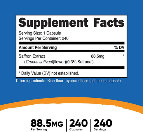 Nutricost Saffron Extract 88.5mg, 240 Capsules - Veggie Caps, Non-GMO, Gluten Free