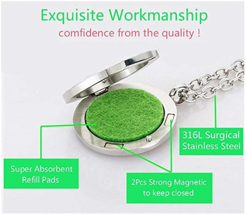 Aromatherapy Essential Oil Diffuser Stainless Steel 30 MM Silver Magnetic Locket Pendant with Chain Necklace, Refill