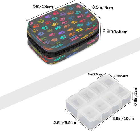 Skerhhux 7 Colorful Paw Art Pill Case Travel Pill Organizer Weekly Day Portable with Zipper Medicine Box Pill Case