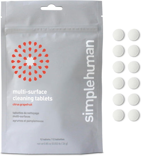 simplehuman Multi-Surface Cleaning Tablets, Citrus Grapefruit, 12 Tablets (Yields 6 oz Cleaner Each)