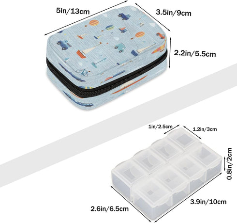 Skerhhux 7 Beautiful Cartoon Car Pill Case Travel Pill Organizer Weekly Day Portable with Zipper Medicine Box Pill Case