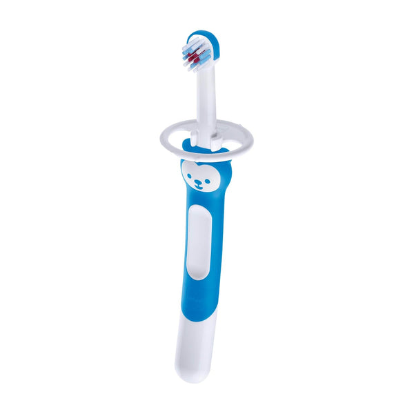 MAM Training Toothbrush for Babies, 1 Brush with Safety Shield, Interactive App, Blue for 5+ Months