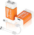 REACELL 2 Packs Rechargeable 9V Lithium Batteries, 9 Volt Batteries for Smoke Detector,
