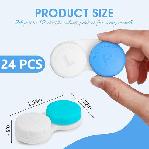 Phyyixs 24 Pack 12 Colorful Cute Contact Lens Cases, Bulk Storage Box with Colors, Leak-Proof and Durable, Portable
