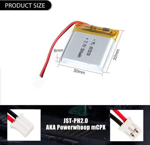 3.7V 500mAh 603030 Lipo Battery Pack, Rechargeable Lithium Polymer Ion Battery with PH2.0mm JST Connector