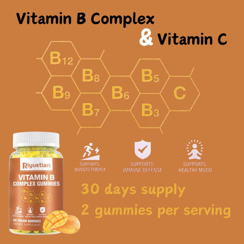 Vitamin B Complex with Biotin, Choline + Inositol, Vitamin C + Zinc, Supports Energy, Mood, Immune, Healthy Hair, Skin,