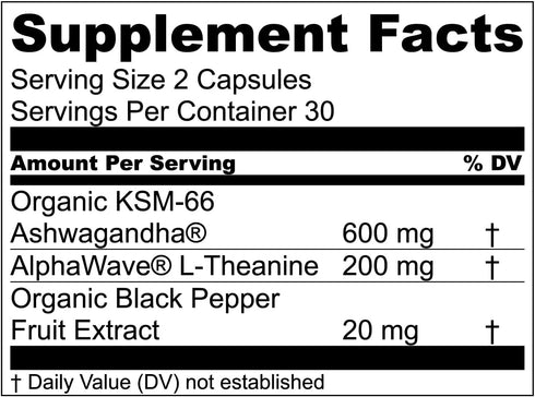 Live Conscious KSM-66 Ashwagandha Supplement with L Theanine & AlphaWave, 60 Capsules for Stress Relief & Brain Health