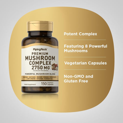 Piping Rock Mushroom Complex Capsules 2750mg - 150 Pills 8 Mushroom Extract Blend Herbal Supplement
