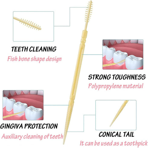 AKOAK Plastic Toothpick, Two-Headed Oral Stick, Disposable Interdental Brush Cleaning Tools (About 1050-1100 Pieces)