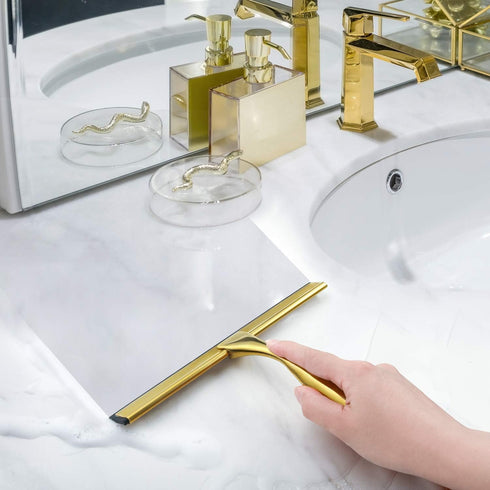 HIWARE All-Purpose Shower Squeegee, 12 Inches for Shower Doors, Bathroom, Window, and Car Glass - Brass, Stainless Steel