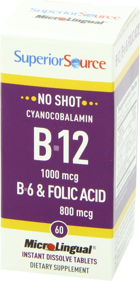 Superior Source No Shot Vitamin B12 (1000 mcg), B6, Folic Acid, Quick Dissolve Tablets, 60 Count