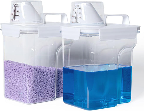 Laundry Detergent Container, 2-Pack 68oz Dispenser with 5 Labels for Laundry Room Organization