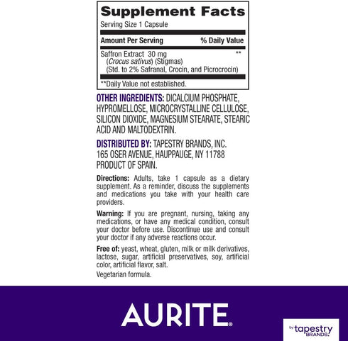 Saffron Supplement for Women & Men, 30 Count, Vegetarian Friendly, Non-GMO, Gluten-Free, Soy-Free (1 Month Supply)